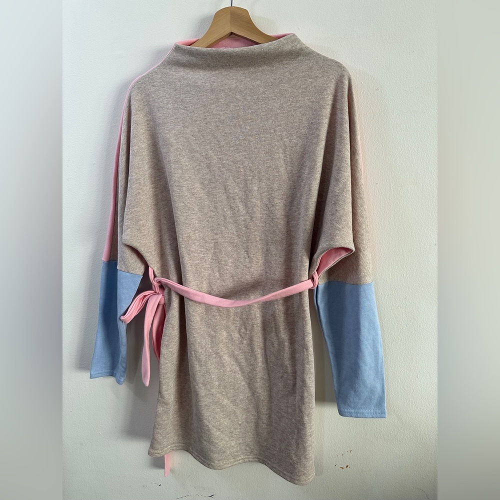 PRETTYLITTLETHING Drop Shoulder Tie Waist Sweater Dress Colorblock SIZE 4 SMALL - Picture 2 of 6